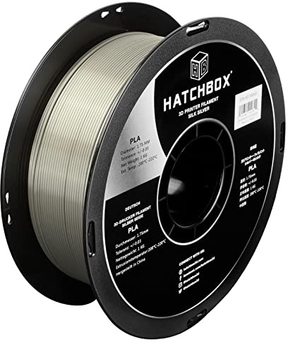 HATCHBOX Silk PLA 3D Printer Filament, Dimensional Accuracy +/- 0.03 mm, 1 kg Spool, 1.75 mm, Silver