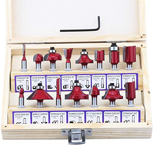 Fippy 15 Stück Oberfräse Fräser Set, fräser für oberfräse 6.35 mm, Nutfräser Profilfräser für Oberfräse Holzfräser in Industrie-Qualität für hartes und weiches