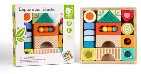 Classic World - Explosionsblock 54174, 18 Blöcke mit Verschiedenen Funktionen, Fördert Feinmotorik und Kreativität, ab 9 Monaten