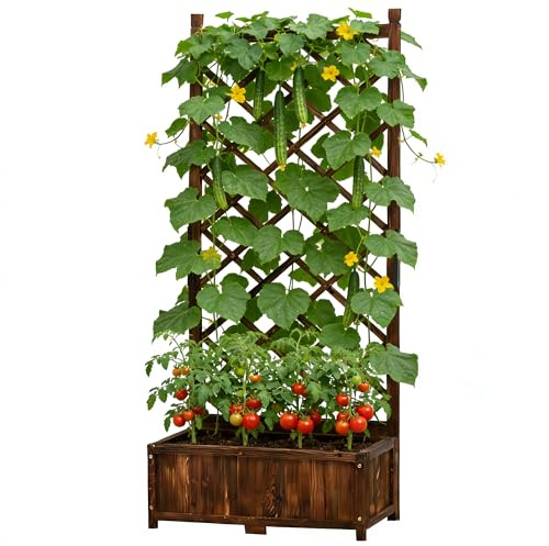Anraja Raised Garden Bed with Trellis Wooden Planter Box Outdoor Wood Compact Privacy Screen for Climbing Plant Planting Flower Patio Tomato Vegetable Herb Balcony Porch 29.5 L x 17.0 W x 67.0 H