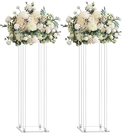 Simprefine 2 Stück 81,3 cm hoch 20,3 cm Durchmesser. Mittelstück Hochzeitsdekoration, Moderne hohe Vase, eleganter Kristall-Acryl-Blumenständer, Tisch-Präsentationsregal, Blumenhintergrund, klare