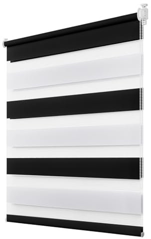 Deswell Doppelrollo Klemmfix ohne Bohren Schwarz-weiß B45 x H120 cm (Stoffbreite 41cm) Rollos für Fenster ohne Bohren für Fenster mit Lichtdurchlässig & Verdunkelnd/Höhe Stufenlos Verstellbar