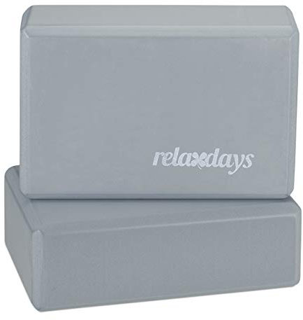 Relaxdays Yogablock 2er Set, Klötze für Übungen, Hartschaum, Rutschfest, Würfel HBT: 8x23x15 cm, Grau