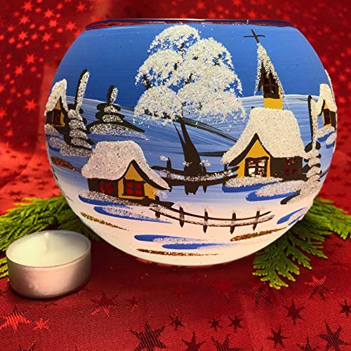 Generisch Windlicht Kugelglas Maxi Leuchtbecher Leuchtglas Teelicht Handarbeit Lauscha, : himmelblau