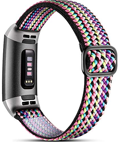 Dirrelo Stretchy Band Compatible with Fitbit Charge 3 / Fitbit Charge 4, Soft Elastic Adjustable Replacement Band with Stylish Pattern, Woven Nylon Sport Wristband for Women Men