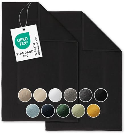 Blumtal 2er Set Premium Frottier Badematte - Badeteppich Oeko-TEX® Zertifiziert, waschbarer Badvorleger 50x80cm, saugstark & weich, schwarz