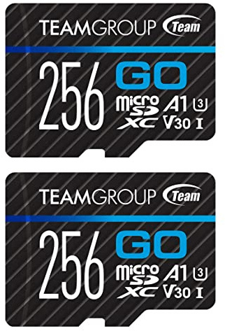 TEAMGROUP GO Card Lot de 2 cartes microSDXC UHS-I U3 V30 4K pour caméras d'action et drone, carte mémoire flash haute vitesse avec adaptateur pour sports de plein air et vlog, prise de vue 4K, GoPro