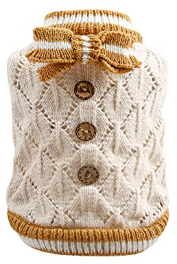 Galatée Haustier Pullover, Katze Hund Warm Pullover Pullover, Winter Warm Hund Katze Pullover Kleidung, Haustier Katzen Strickpullover Komfortable Haustiermantel（L, Kaffeestreifen