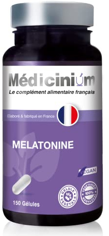 MELATONINE 1,9mg, 150 nuits, végan, favorise l’endormissement, action rapide sur le sommeil, végan, conçu et fabriqué en France par Médicinium, 150 gélules