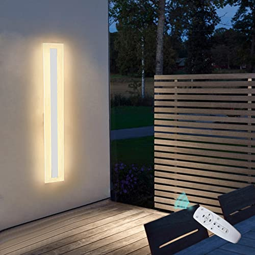 VOMI LED Aussenleuchten Wand Lang Schmal Wandleuchte Dimmbar mit Fernbedienung Weiß Wandlampe Innen Außen IP65 Lichtleiste Metall Badezimmer Schlafzimmer Wohnzimmer Treppen Gärten Terrassen Flur,80cm
