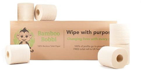 Bamboo Bobbi Eco Bamboo Toilet Paper, Unbleached Bamboo Toilet Roll, Bulk Buy 24 Rolls