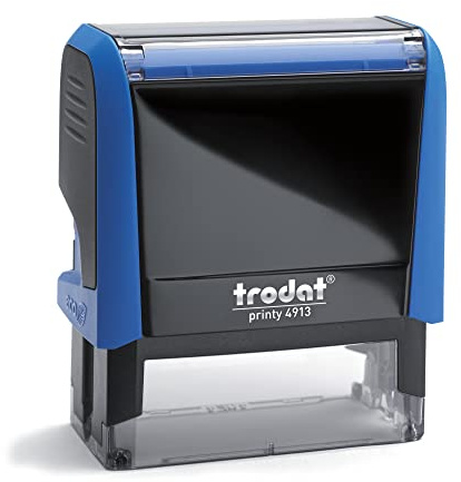 Trodat Printy 4913 - Custom - Gehäusefarbe Blau (Abdruckfarbe Grün) - 58x22mm - 6 Zeilen - personalisierbarer Namensstempel, Adressstempel oder Firmenstempel