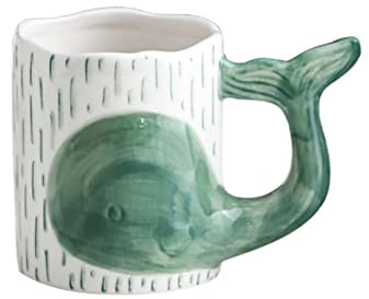 DECRZPB Ceramic Coffee Mug Green Whale Tea Cup Pottery Coffee Mug Milk Breakfast Cup Gift for Office and Home