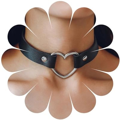 Aneneiceera Goth Schwarzes Halsband Kette - Vintage Leder Mit Silber Herz Anhänger - Samt Punk Emo Statement Liebe Halsband - Geschenk Für Frauen Und Mädchen