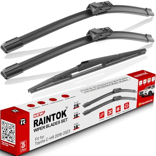 RAINTOK Windshield Wiper Blades Replacement for Toyota CHR C-HR 2018 2019 2020 2021 Original Factory Quality Front Rear Wipers Blade Set for Car - 26 16 14 (Piece of 3)