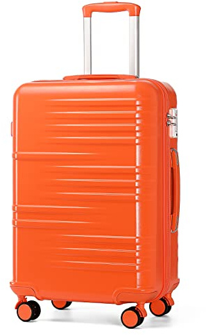 British Traveller Medium Size Suitcase Durable PC Hard Shell Luggage Suitcase Lightweight Check in Hold Luggage with 4 Spinner Wheels TSA Lock YKK Zipper(24, 64cm Orange)