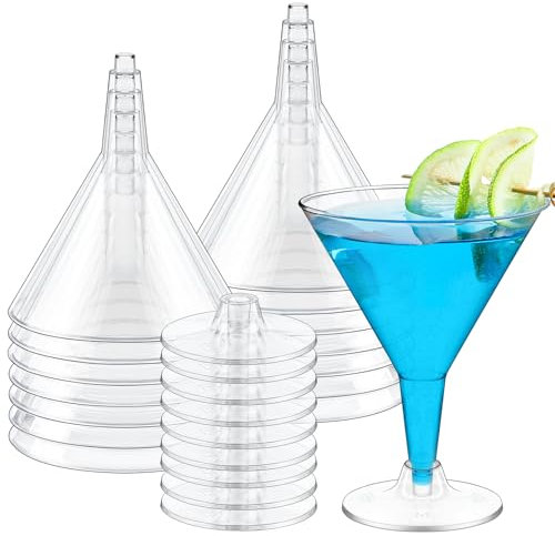 TOFLEN Martini-Gläser aus Kunststoff, 24 Stück, 200 ml, unzerbrechlich, wiederverwendbar, Dessertbecher, klare Stiel, Dessert-Schnapsgläser für Party, Wein, Champagner, Margarita und Vorspeisen