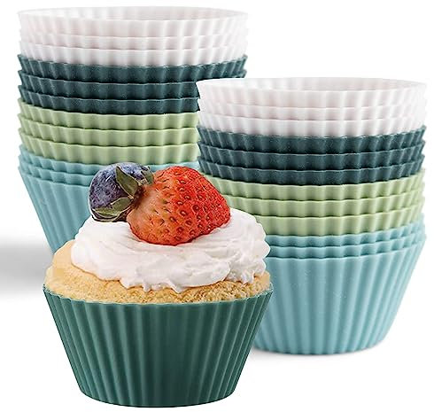 24 Stück Silikon Muffinförmchen, Backformen aus BPA-freiem Silikon, Antihaftbeschichtete Cupcakeförmchen, Wiederverwendbarer Backförmchen für Kuchen Eincreme Pudding