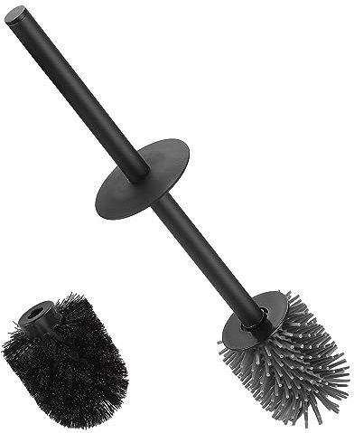 BVL Scopino per WC Nero, Testina Leggermente Stretta, Testina di Ricambio per Scopino per WC, Include 1 Testina in Polipropilene, 1 Testina in Silicone, 1 Manico in Acciaio Inox 6,8 × 6,8 × 9 cm