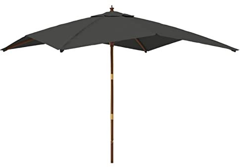 Homgoday Ombrellone Giardino con Palo in Legno Antracite 300x300x273 cm, Ombrellone da Giardino Spiaggia, Pesca Esterno Antivento Portabile per Balcone Terrazzo Esterno Piscina