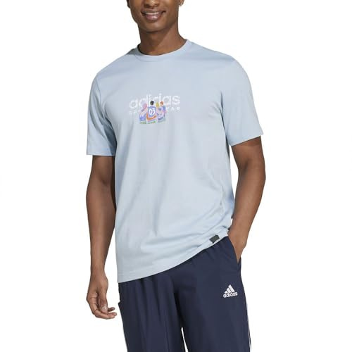 Adidas Hombre Codes Linear Graphic tee, Wonder Blue, S Tall