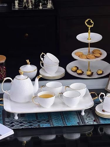 asdchZen Lot de 21 tasses à thé et à café de 192,8 g avec soucoupe assortie en porcelaine fine en relief de couleur blanche, service pour 15,2 cm
