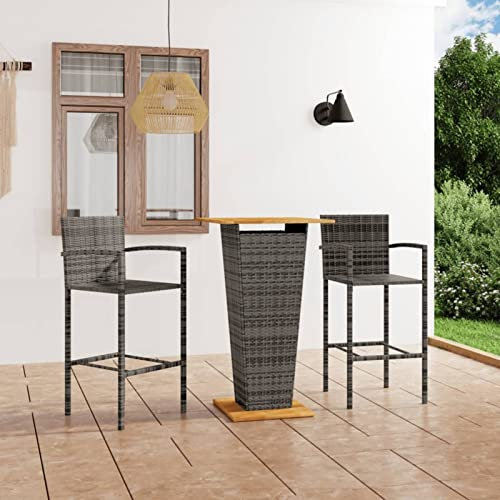 Gecheer 3-tlg.Gartenbar-Set Garten Bar Set Sitzgruppe Rattan Bar Tresen Theke Tisch Barset Garten Tisch Outdoor Gartenmöbel Set Grau-56