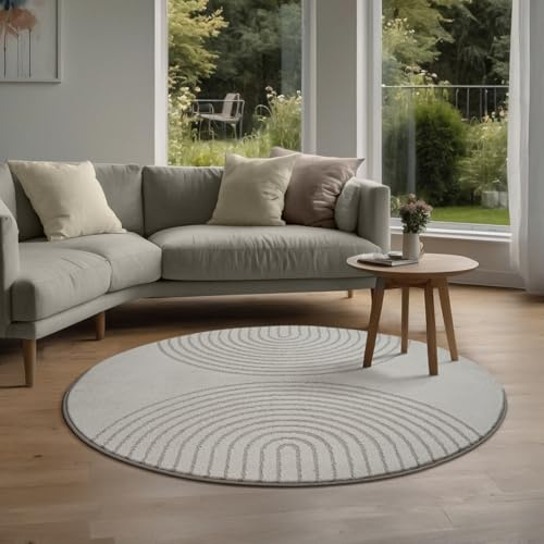 the carpet Elisa moderner Wohnzimmer Teppich, geometrisches Design, hohe Flordichte und angenehm weich, Grau, 120 cm Rund