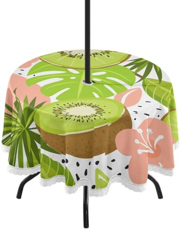 Cgiub Tovaglia rotonda con palma cinese, 152 cm, per esterni, con foro per ombrello e cerniera, impermeabile, lavabile, decorativa, per patio, feste, barbecue