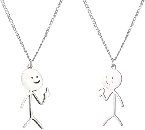 EIHI 2 Stücke Lustige Graffiti-Halskette, Mittelfinger Kette Than Heart Halskette, Silberne Smiley-Finger-Halskette, Jungen Mädchen Bff Ketten Für Zwei Haltungen Lustiges