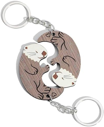 Pärchen Schlüsselanhänger,Otter Partner Schlüsselanhänger,Tier schlüsselanhänger aus Holz,Couple Keychain,Puzzle Anhänger Schlüsselbund Schlüsselring für Weihnachten Geburtstag Jahrestag