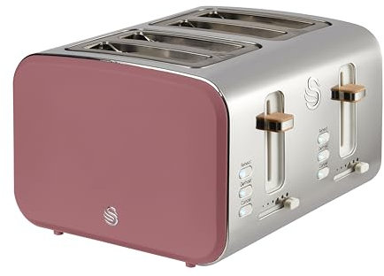 Swan ST14620FUS Nordic 4 Slice Toaster with 6 Browning Levels, Defrost/Reheat/Cancel, Removable Crumb Trays, Cord Storage, 1500W, Fuchsia Rose, Fusia
