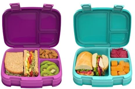 Bentgo Fresh - Lonchera versátil de 4 compartimentos estilo bento, a prueba de fugas, paquete de 2 (morado/verde)