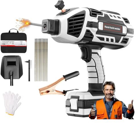 Handheld Welding Machine, ARC Welder Gun with IGBT Inverter, Variable Current Adjustment Portable Welder, Portable ARC Welder Gun for 3/32-1/8 welding rods, Welder Machine Kit with Toolbox white