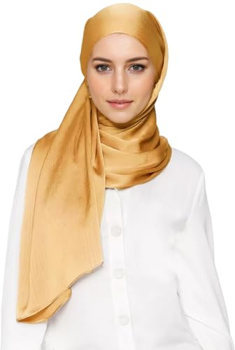 Lina & Lily Satin Hijab Kopftuch Schal für Muslimische Frauen in Knitteroptik