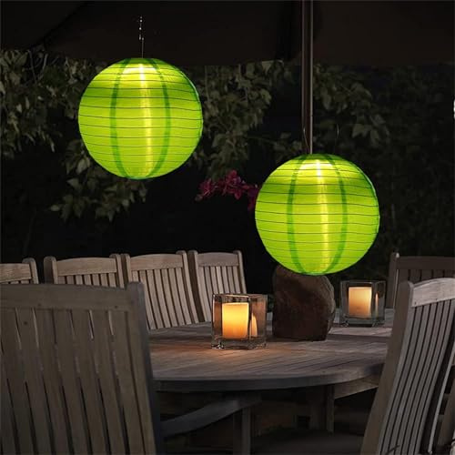Lampions Solar Außen Wetterfest, 2 Stück Nylon Led Lampions Outdoor Solar Gartenlaterne Solarlampions für Außen Hängend Warmweiß mit Fransen für Garten, Hof, Terrasse, Hochzeit (##/30cm/Grün)