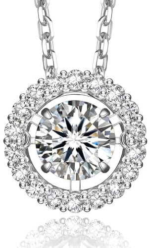 MomentWish Tanzende Halskette Damen Silber 925, 0,5/1 Karat Moissanite Funkelnde Tanz-Kette Halo Anhänger Schmuck Geschenk Valentinstag für Frauen