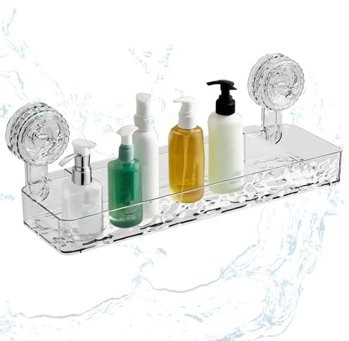 HERKINDNESS Duschablage Saugnapf, Transparent Shampoo Halterung für Dusche, 32 x 9 cm Duschgel Halterung Ohne Bohren, mit Saugnapf Ablage Dusche, für Badezimmer, Küche, Hotel