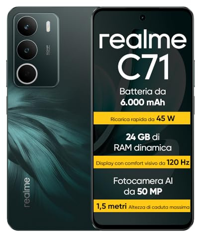 realme C71 Smartphone 6+128GB, Búho de Bosque, Pantalla de 6.67 Pulgadas, Refresco de 120Hz, Carga Rápida 45W, Batería de 6000mAh, Cámara de 50MP, Powerful 8 Core Processor, IP54,Verde