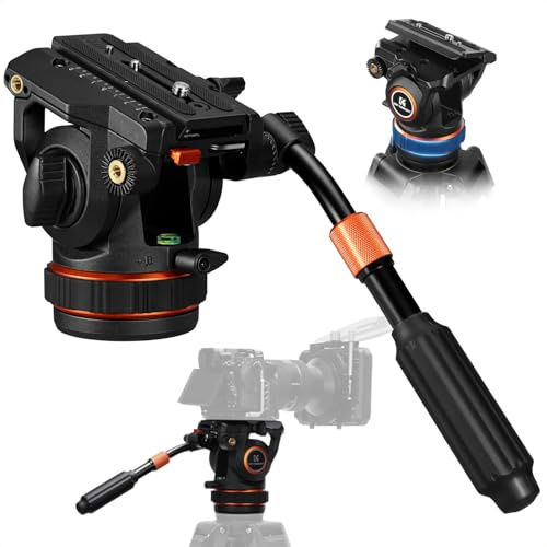 K&F CONCEPT Professional Fluid Head, Lightweight Fluid Video Head Silky-Smooth Stable Tripod Head Mount Max Load 17.6lbs/8kg, Net Weight 1.32KG Tripod Head for 360°Pan and -75°to 90 Tilt. BV50