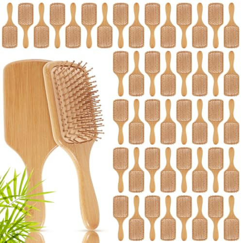 Weysat 48 Pack Bamboo Hair Brushes Gifts Bulk Wooden Paddle Detangling Hairbrush for DIY Craft, Anti Static Scalp Massage Brush for Women, Men, Wedding (Natural)