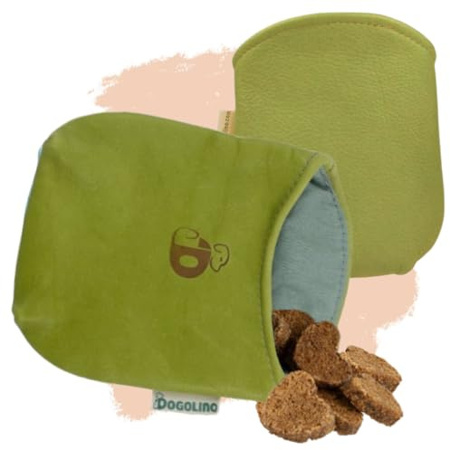 Pantolinos DOGOLINO® Leckerli-Beutel für Hunde aus Leder - Leckerlitasche - Leckerlibeutel mit Kotbeutelspender - Futterbeutel für Hundetraining - Kleiderschutztasche (Grün, Basic)