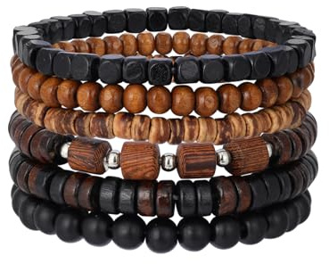 Eigso 6Pcs hölzerne Perlen Manschette Armbänder für Frauen Männer Unisex tibetischen buddhistischen Wrap Wood Wristband Bangle für Frau Mann