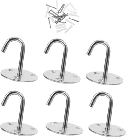ULTECHNOVO 6 piezas Ganchos de Techo de Acero Inoxidable para Colgar Resistentes con Tornillos para Montaje Pared Anclaje Seguro para Hogar y Oficina