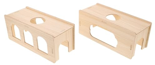 YARNOW Lot de 2 cachettes en Bois pour Hamsters Nains : Tunnel, Maison de Jeu d'exploration en Bois, abri Secret pour Cochon d'Inde, Jouets d'escalade pour Animaux de Compagnie