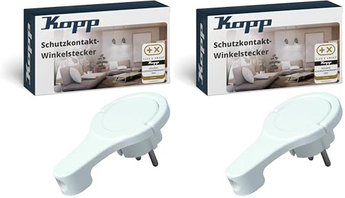 Kopp Schutzkontakt-Winkelstecker in Arktis-Weiß - Kunststoff-Stecker mit Klappgriff & Kabel-Knickschutz - IP20 Schutzkontaktstecker für Strom-Kabel bis 3 x 1,5 mm² - Hochwertiger Flachstecker 250V~