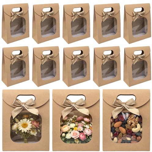 Geschenktüten mit Fenster Kraftpapier 12x6x16 cm 10 Stück | Braune Papiertüten, Geschenktüten mit Griffen,geschenktüte hochzeit,geschenkverpackung geburtstag