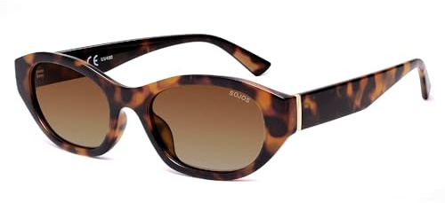 SOJOS Trendy Rectangle Polarized Sunglasses For Women Men Retro Sun Glasses Narrow Square 90s SJ2673 Tortoise Brown Grading Lens