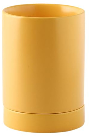 Sewroro Portautensili da Cucina in Ceramica Opaca con Base, Organizer da Bancone Compatto e Porta Bacchette con Scarico, Utensile Multiuso per Casa, Ristorante e Hotel, Colore Giallo