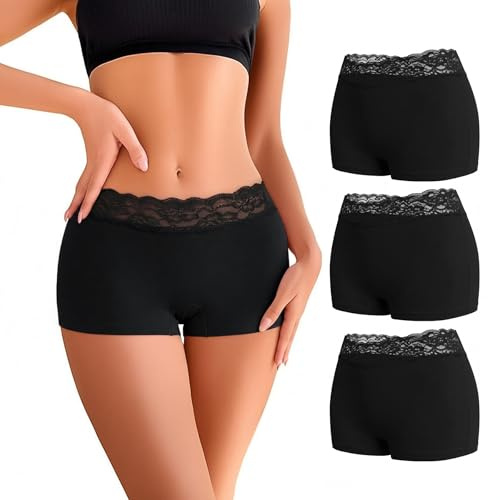 Uniexcosm Shorty Dentelle Femme | 95% coton et 5% élasthanne, taille haute en dentelle douce, tissu extensible et confortable sous les vêtements